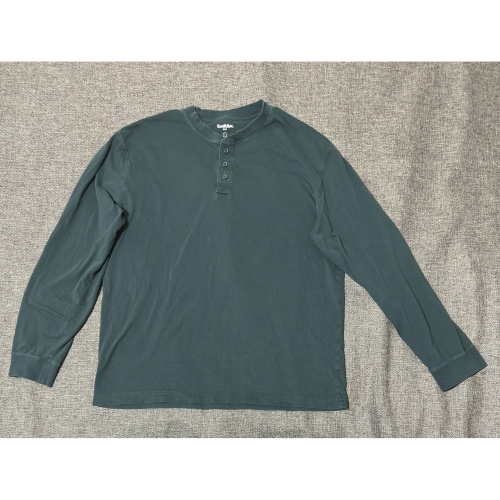 Goodfellow & Co Mens Large Henley Shirt Long Sleeve Green Cotton